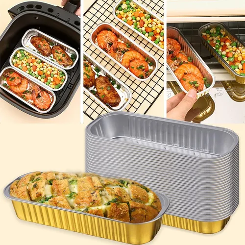 Miniatura 2 de 100 juegos de mini moldes para pasteles con tapas, mini moldes para pan, moldes rectangulares de aluminio para hornear, recipientes para ramequines