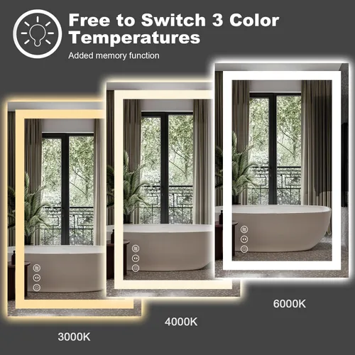 Miniatura 4 de Amorho Espejo de baño LED de 24 x 32 pulgadas con luces, iluminación frontal y retroiluminación, regulable continuamente, antiniebla, vidrio Frente