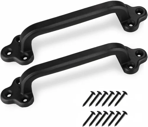 Miniatura 34 de Paquete de 2 manijas de barra recta de 8 pulgadas para puerta de granero, tiradores de hierro fundido negro para puertas correderas, puertas
