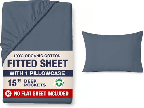 Miniatura 43 de LANE LINEN Juego de 2 piezas con sábana bajera 100% algodón orgánico tamaño individual y 1 funda de almohada, tejido de percal ligero, ultra suave