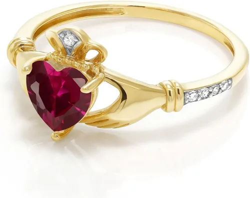 Miniatura 93 de Gem Stone King Anillo de compromiso claddagh celta irlandés de oro amarillo de 10 quilates con piedra preciosa en forma de corazón de 0.236 in