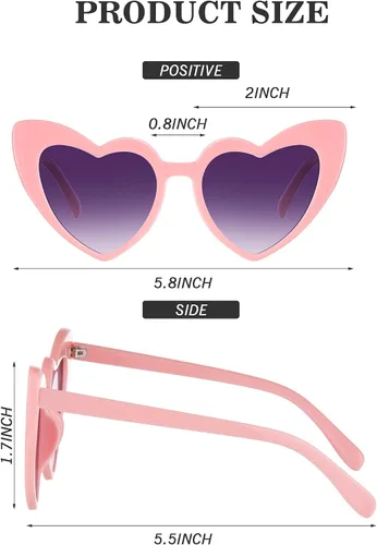 Miniatura 2 de Frienda 6 pares de lentes de sol en forma de corazón, lentes de sol de ojo de gato, lentes de corazón para San Valentín, boda, fiesta