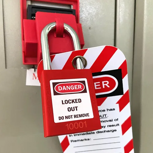 Miniatura 7 de Cerraduras de bloqueo con núcleo de latón, con llave diferente, 10 cerraduras de loto rojas, candados de seguridad compatibles con OSHA para kits