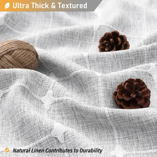 Miniatura 2 de BTTN - Cortina de tela para ducha, bohemia y campestre, con borlas, estilo rústico chic, de lino, para baño, con 6 ganchos de plástico, ultragruesa