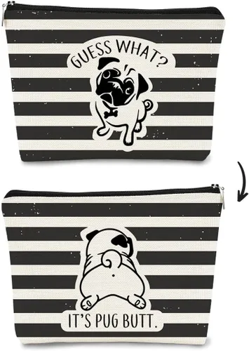 Miniatura 12 de Bolsa de maquillaje de regalo de Pug, regalos de pug para los amantes de los pug, divertida bolsa de maquillaje de Adivina lo que es Pug, regalos