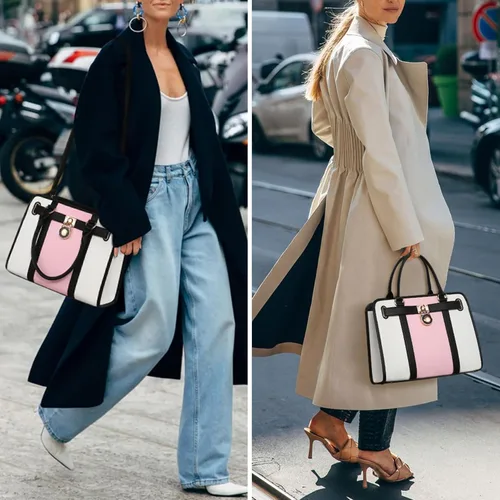Miniatura 68 de Dasein Bolsos de mano de dos tonos para mujer, bolsos de hombro de cuero vegano, bolsa grande con cartera a juego