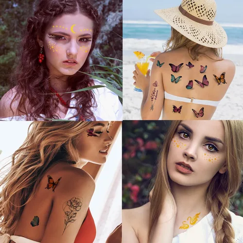Miniatura 6 de JEEFONNA 60 hojas de tatuajes temporales para la cara, tatuajes falsos metálicos para mujeres, hombres, niños, impermeables, festivales, cosplay