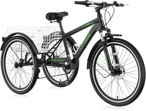 NAIZEA Adult Mountain Tricycle, 7 Speed Three Wheel Cruiser Bike, 27.5 Inch Adults Trikes with Shopping Basket, Exercise Men's Women's Tricycles,