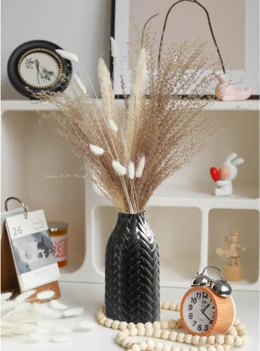 Miniatura 2 de STHIE Jarrón de cerámica en relieve negro, jarrón decorativo de 8 pulgadas para decoración del hogar, jarrón hermético para flores frescas o secas