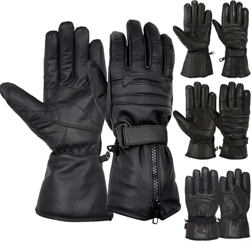 Guantes de motocicleta para hombre para clima frío guantes de equitación de motocicleta de cuero auténtico color negro Negro