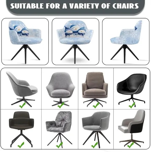 Miniatura 7 de Funda de asiento para silla de oficina, diseño de muñeco de nieve, con reposabrazos, reutilizable, moderna, con parte inferior elástica, fácil