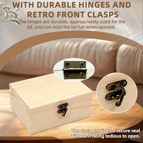 Miniatura 3 de Caja de madera sin pintar sin terminar con tapa con bisagras para manualidades, almacenamiento de joyas, caja de pino liso, pequeña 6.7 x 5.1 x 3.1