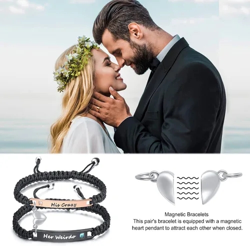 Miniatura 3 de MEALGUET - Pulseras magnéticas personalizadas para parejas de atracción mutua, pulseras de identificación trenzadas con nombre, conjunto de pulseras