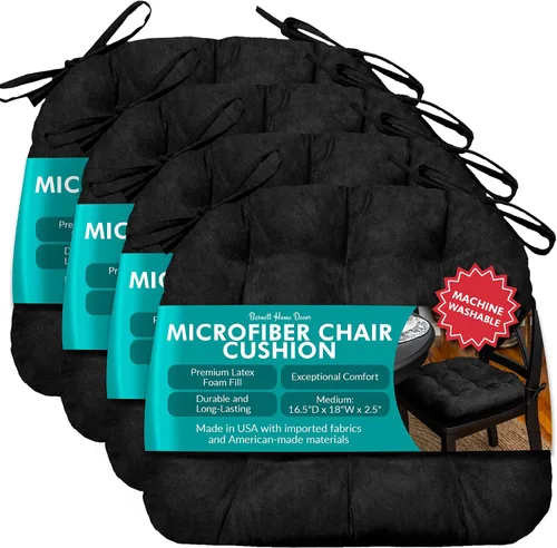 Miniatura 36 de Barnett Almohadilla para silla de comedor con lazos. Gamuza microfibra, microgamuza, reversible, relleno de espuma de látex, se puede lavar a Negro