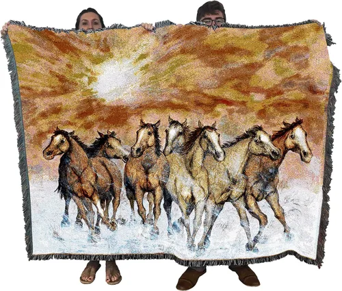 Miniatura 24 de Pure Country Weavers Manta con diseño de hermosas rubias de Robert Duncan, regalo para los amantes de los caballos, manta occidental tejida