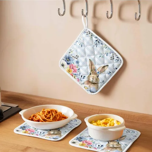 Miniatura 6 de 3 Packs Blue Easter Plaid Pot Holders Sets for Kitchen,Oven Pan Plate Bowl Pads Heat Proof Mat with Hanging Loop,Terry Cloth Potholders Soft Grip