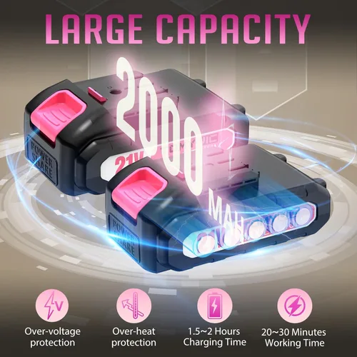 Miniatura 4 de Mini motosierra de 6 pulgadas alimentada por batería - Rosa motosierra eléctrica inalámbrica de mano con 2 baterías recargables - Motosierras