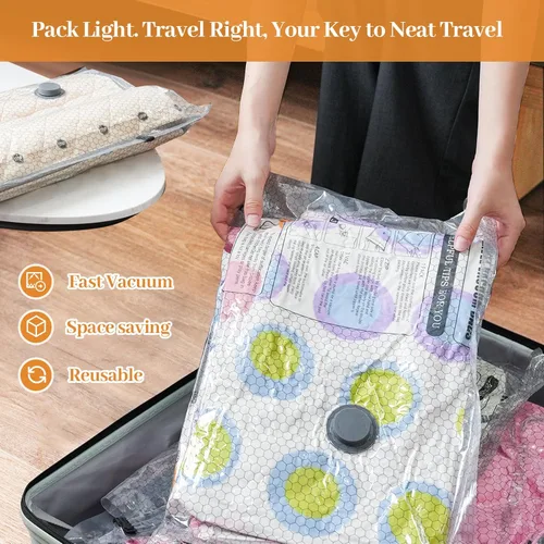 Miniatura 9 de Bolsas de sellado al vacío para viajes para ropa con bomba eléctrica portátil, paquete de 12 bolsas de almacenamiento al vacío para ahorrar espacio