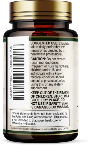 Miniatura 8 de Calcio 1200 mg con vitamina D3 – Suplemento de salud ósea, vitamina D y suplementos de calcio para mujeres y hombres – Fuerza ósea, dientes y apoyo