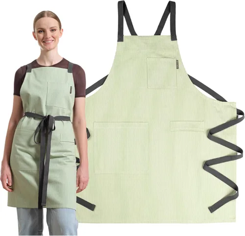 Miniatura 18 de MEEMA Cooking Aprons for Women with Pockets Comfortable One Size Fits All Upcycled Adjustable Cross Back Aprons for Men