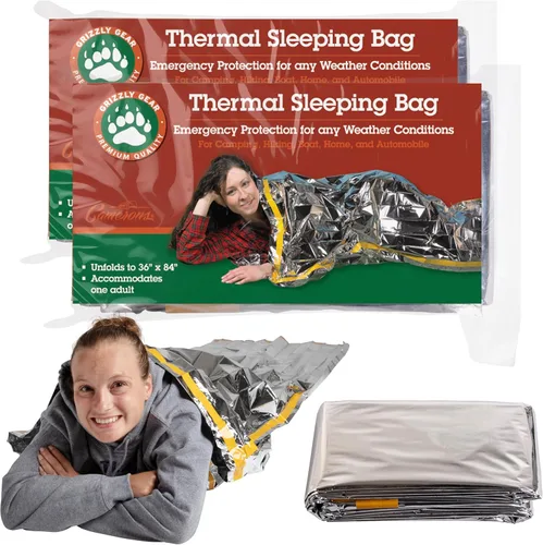 Grizzly Gear Saco de dormir térmico de emergencia resistente a la intemperie Mylar para supervivencia ante desastres | 7 pies x 3 pies | Compacto