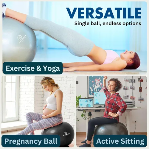 Miniatura 9 de ProBody Pilates Silla de pelota de yoga, silla de pelota de ejercicio con base o soporte para sentarse en la oficina en casa o para hacer ejercicio