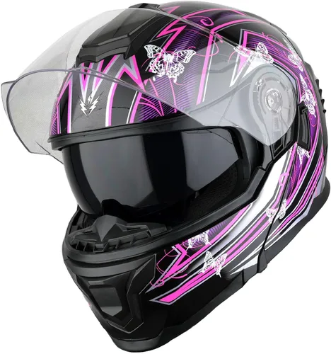 Miniatura 4 de 1Storm Casco modular de motocicleta para calle con doble visera abatible, protección solar de cara completa HJK920
