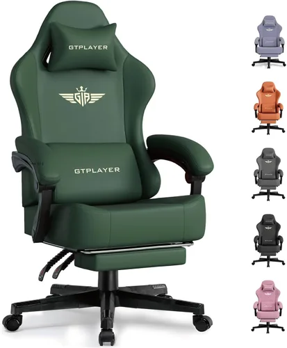 Miniatura 16 de GTPLAYER Silla de juegos grande y alta de tela con cojín de resorte de bolsillo, silla ergonómica de computadora de respaldo alto con reposapiés