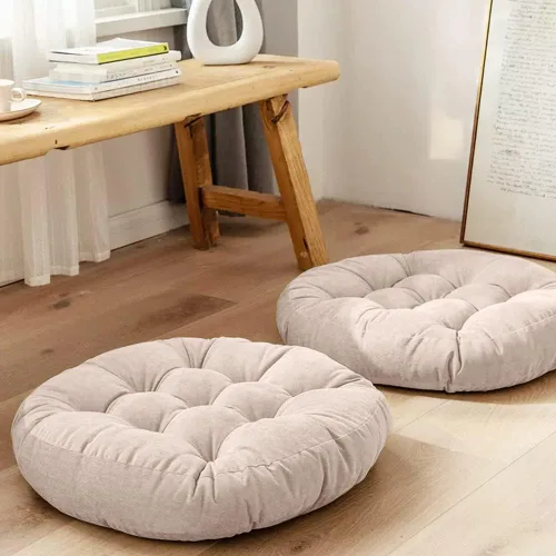 Miniatura 6 de Tiita Juego de 2 cojines redondos para sillas de oficina, 22 x 22 pulgadas, para exteriores, para adultos, sentados, patio, jardín, beige