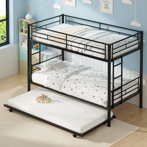 VECELO Litera individual sobre cama individual con nido, literas de metal con escalera y barandilla de longitud completa, sin ruido, no necesita