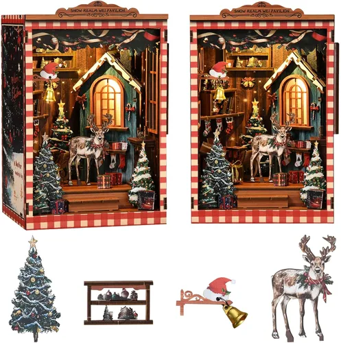 Miniatura 12 de Kit de Rincón de Libros para Adultos, Rompecabezas de Madera 3D DIY en Miniatura Kit Booknook con Luz LED con Sensor, Decoración de Estantería