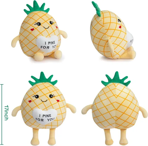 Miniatura 6 de Juguetes de peluche de piña de 17 pulgadas, lindo animal de peluche de fruta con corazón rojo, almohada de piña de felpa suave para novia, novio