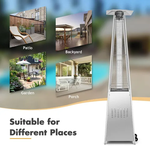 Miniatura 9 de Tangkula Calentador de patio al aire libre de 90 pulgadas, 42000 BTU calentador de propano piramidal portátil para exteriores con ruedas, tubo