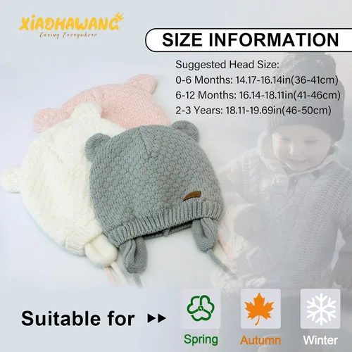 Miniatura 6 de XIAOHAWANG Gorro de bebé con solapas de orejas para otoño e invierno, diseño de oso