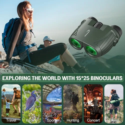 Miniatura 7 de Aurosports Prismáticos compactos de 15 x 25 pulgadas para adultos y niños, prismáticos de alta potencia para observación de aves, binoculares