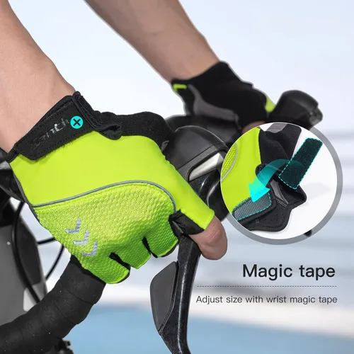 Miniatura 5 de Santic Guantes de ciclismo para adultos, guantes de ciclismo de medio dedo con almohadilla antideslizante que absorbe los golpes, guantes