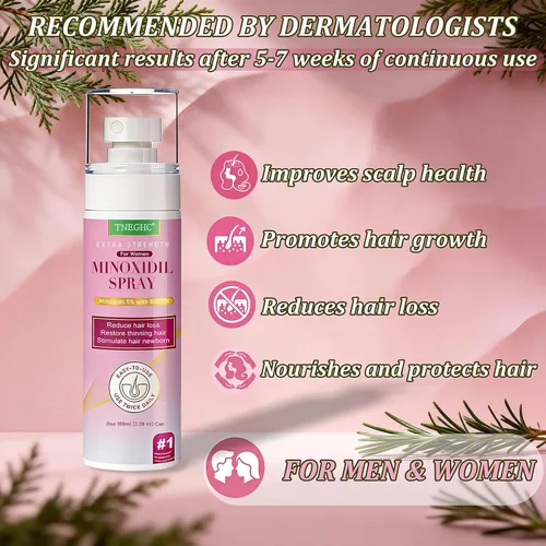 Miniatura 5 de Spray tópico de minoxidil al 5% para hombres y mujeres, tratamiento de crecimiento del cabello con biotina para adelgazar el cabello, línea capilar