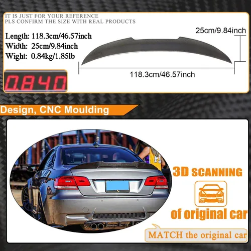 Miniatura 5 de Alerón de fibra de carbono real E92 compatible con BMW Serie 3 E92 Coupé y M3 Coupé 2006-2013
