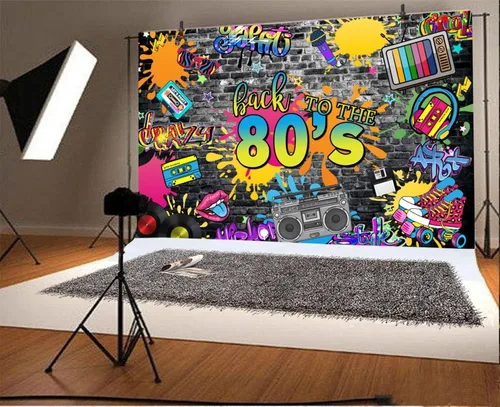 Miniatura 5 de Telón de fondo de fiesta de regreso a los 80 de 5 x 3 pies con grafiti colorido para fotografía de pared, música retro, rock, punk para fiesta