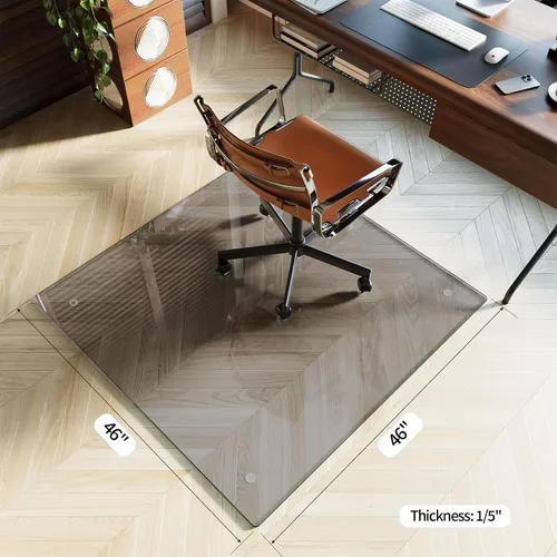 Miniatura 3 de Koonmi Tapete para silla de vidrio templado para suelos de madera dura y alfombras, 46 x 46 pulgadas, color gris, protector de piso de oficina