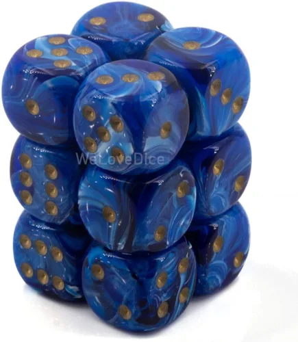 DND - Juego de dados Chessex D&D de 0.630 in, juego de dados poliédricos de plástico azul y dorado, Dungeons and Dragons, incluye 12 dados – D6