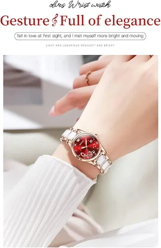 Miniatura 2 de OLEVS Reloj de pulsera para mujer, oro rosa, elegante, de cerámica, para mujer, de cuarzo, acero inoxidable, impermeable, luminoso