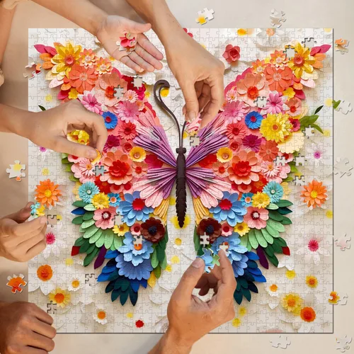 Miniatura 7 de Rompecabezas de Mariposas para Adultos 1000 Piezas, Desafiantes Rompecabezas de Flores Coloridas con Arte en Papel, Rompecabezas de Animales