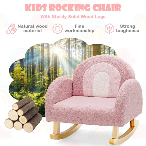 Miniatura 8 de INFANS Sofá para niños, mecedora para niños pequeños con marco de madera maciza, diseño antivuelcos, tela de felpa, sillón infantil para guardería