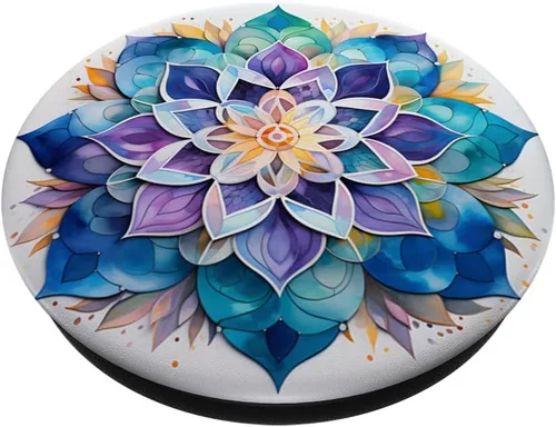 Miniatura 2 de PopSockets Adhesivo PopGrip Colorido Mandala Púrpura Azul Acuarela Diseño PopSockets