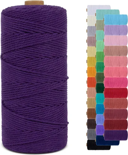 Miniatura 118 de Cuerda de macramé de 0.079 in para 219 yardas, cuerda de algodón natural para manualidades, hilo de cuerda de macramé de colores para colgar