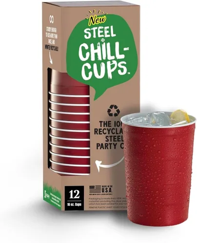 Miniatura 25 de Steel Chill Cups Party Cup America the Beautiful Design para bebidas frías, duradero, desechable, reciclable, fabricado en Estados Unidos, gris, 12