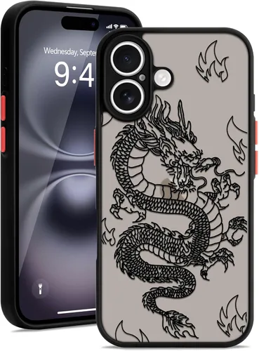Miniatura 10 de Funda compatible con iPhone 15 Pro, diseño moderno de dragón 3D con diseño de animal de dragón esmerilado, parte trasera de policarbonato duro