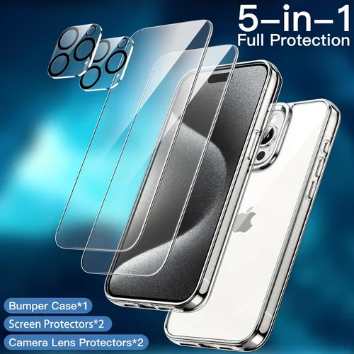 Miniatura 3 de JETech Funda 5 en 1 para iPhone 15 Pro Max de 6.7 pulgadas con 2 protectores de pantalla de vidrio templado y protector de lente de cámara, no se