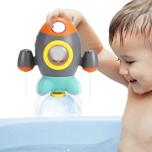 Elovien Juguetes de baño para bebés, juguetes de bañera con forma de cohete espacial para niños pequeños, juguetes de agua con fuente giratoria,